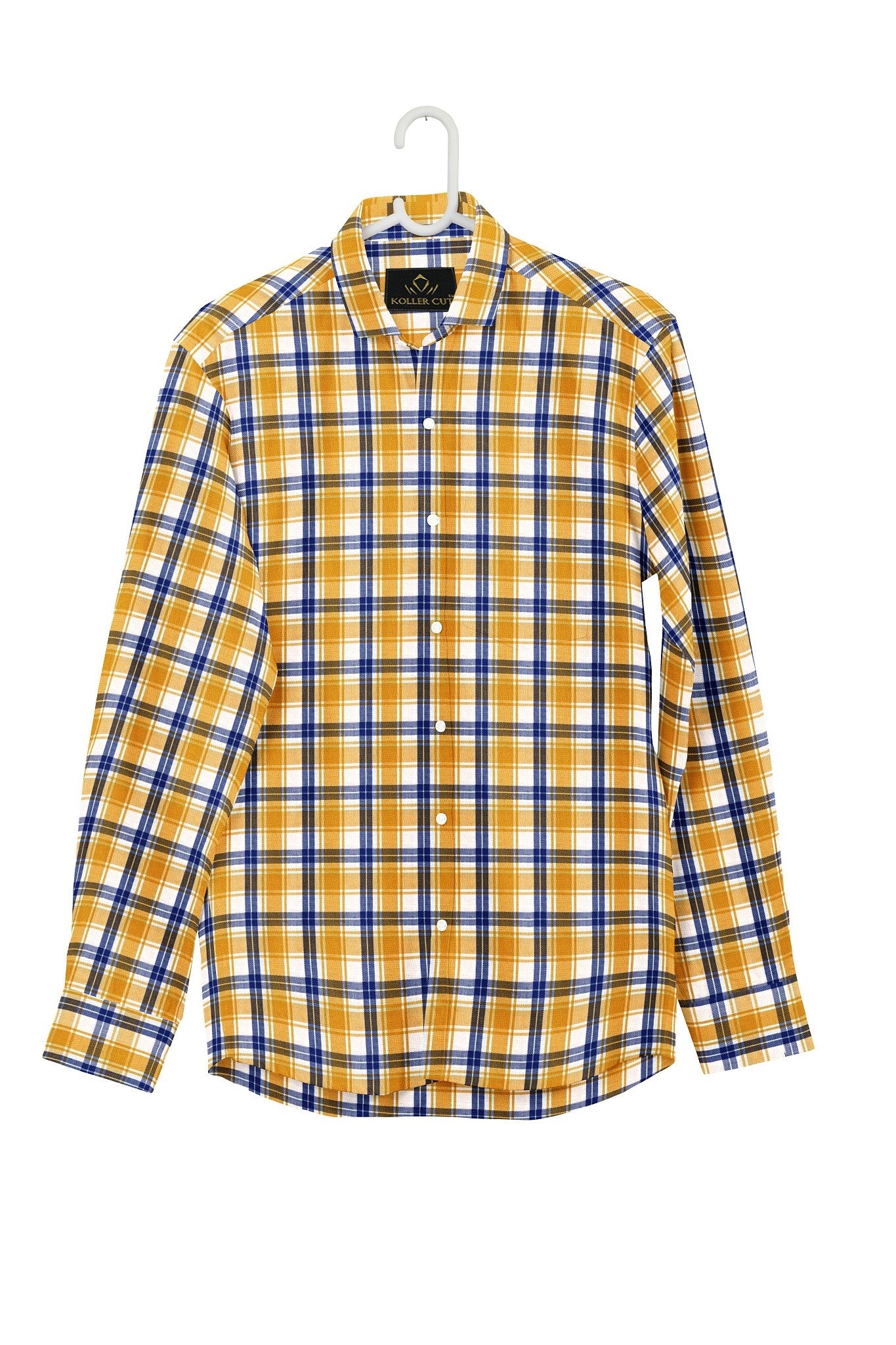 White with Zinnia Yellow and Limoges Blue Checks Cotton Shirt