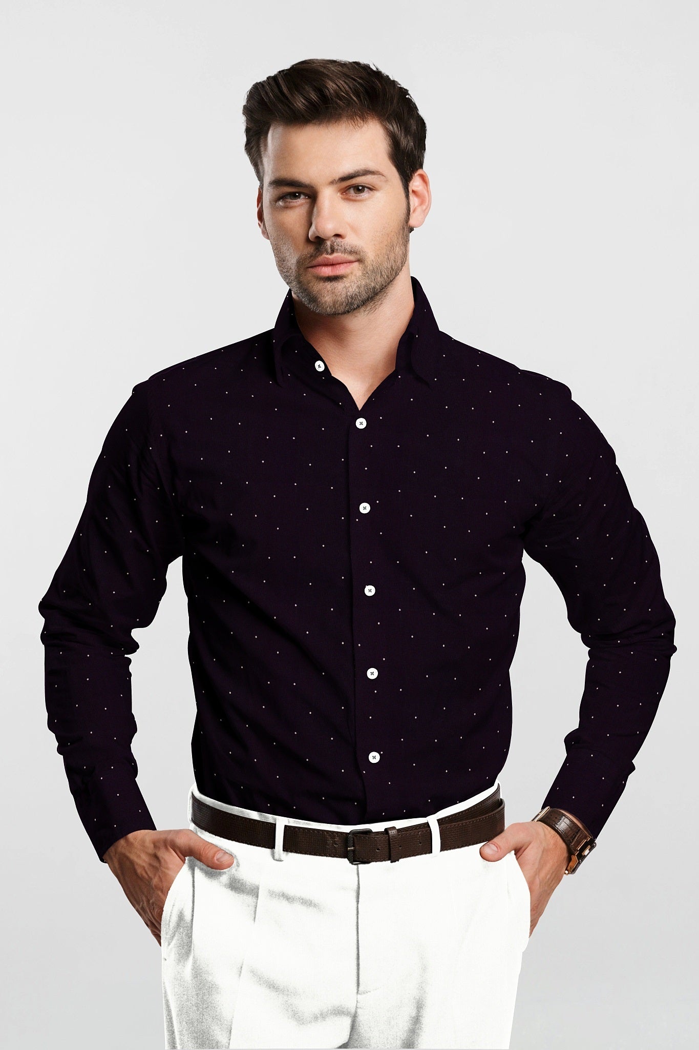 Acai Purple and White Dot Printed Cotton Shirt - Buy Custom Shirts Online in Mumbai