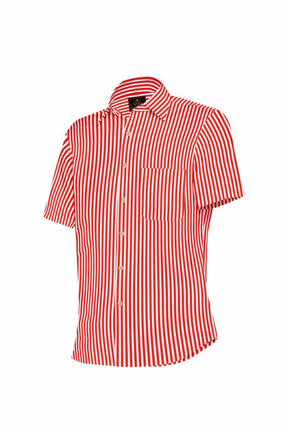 White and Crimson Red Candy Stripes Cotton Shirt