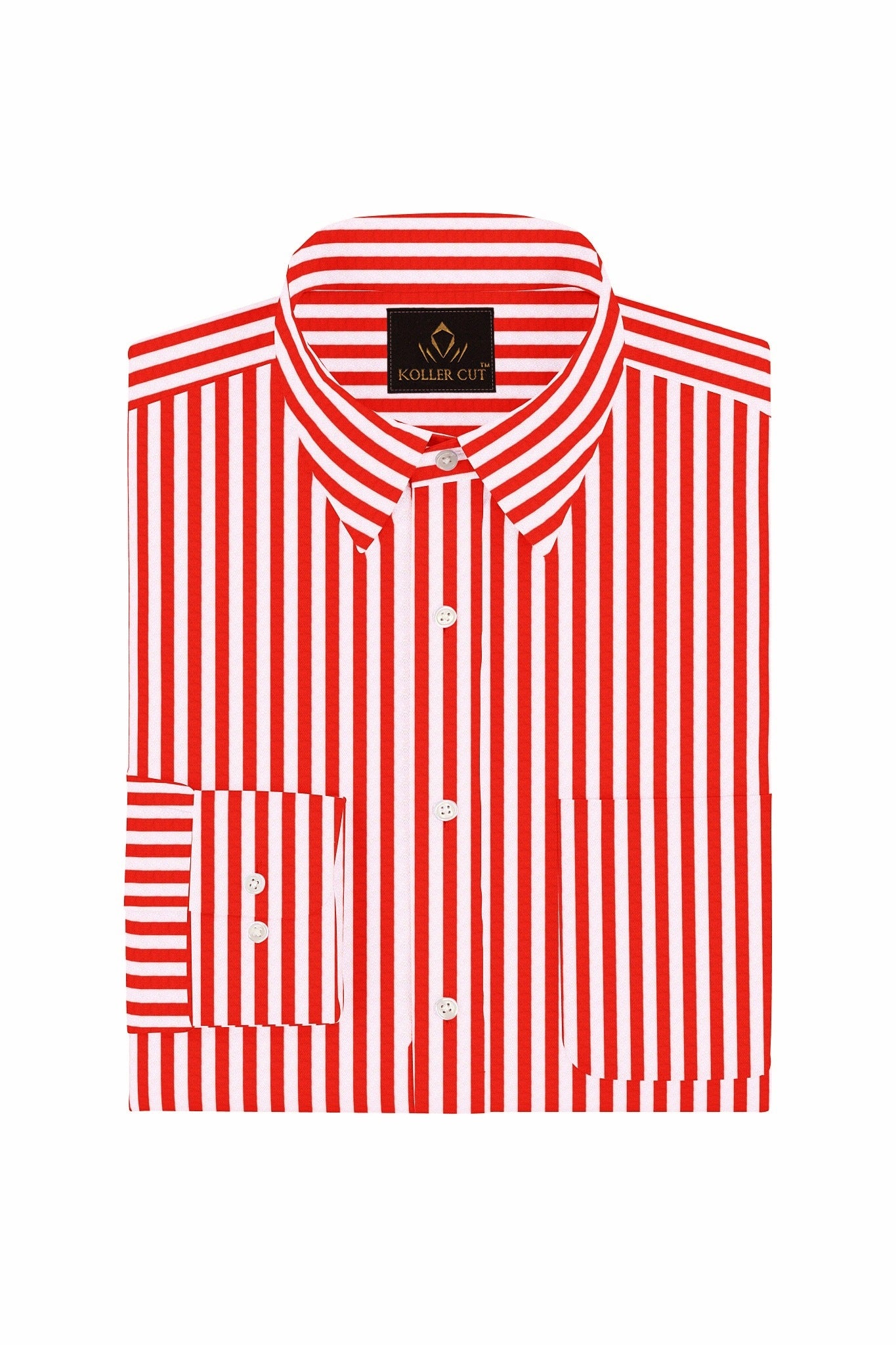 White and Crimson Red Candy Stripes Cotton Shirt