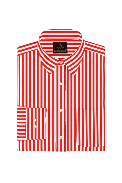 White and Crimson Red Candy Stripes Cotton Shirt