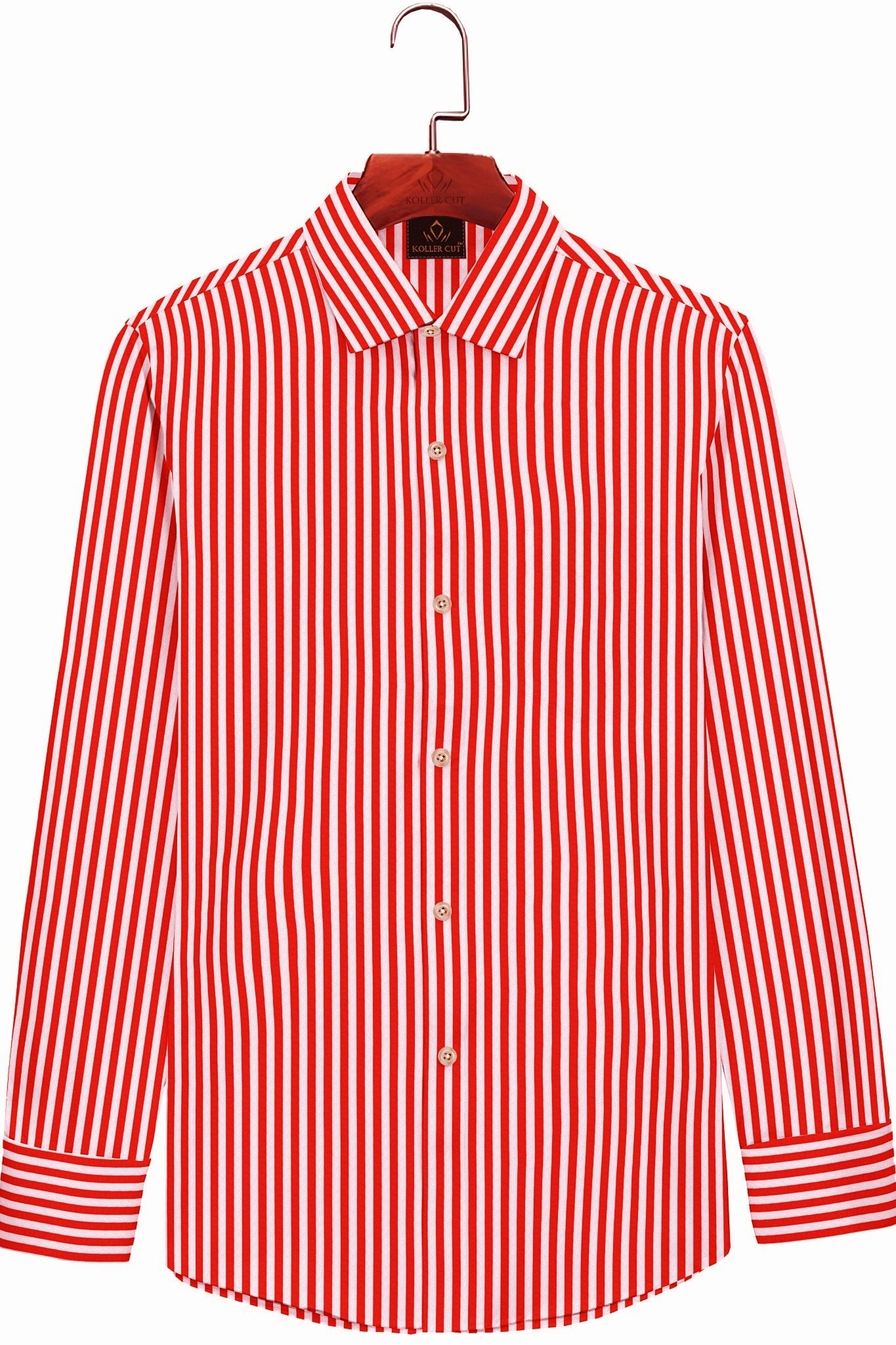 White and Crimson Red Candy Stripes Cotton Shirt