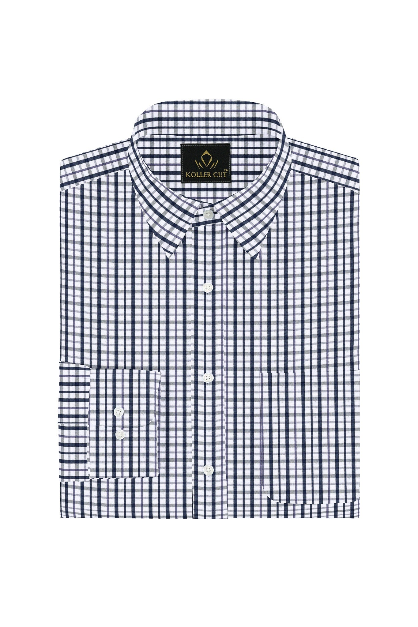 White with Medieval Blue and Pansy Purple Checks Cotton Shirt Office Wear Cotton Shirt Formal Shirts