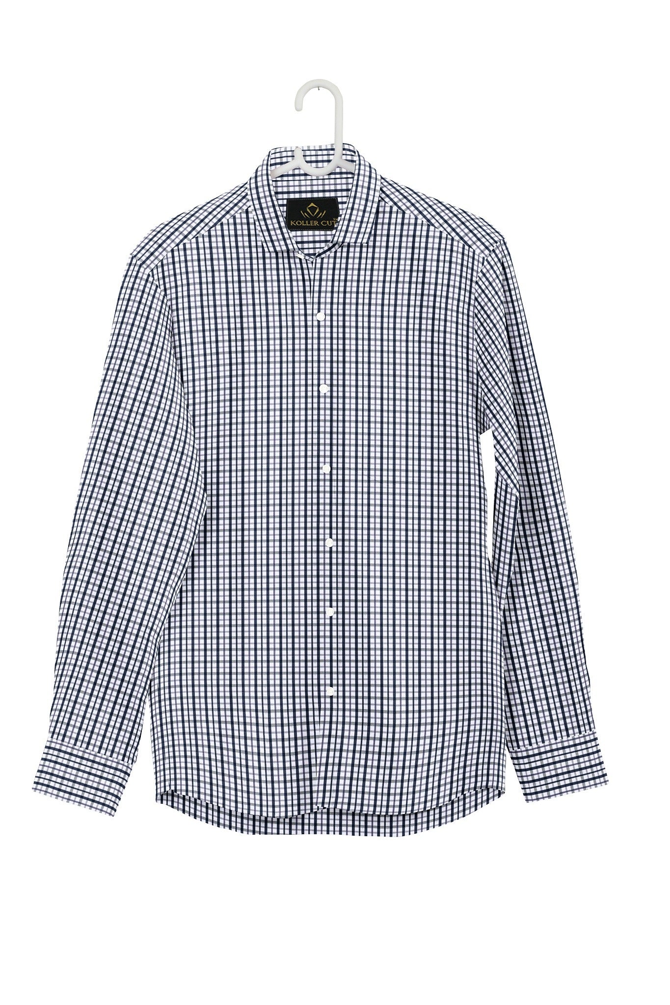 White with Medieval Blue and Pansy Purple Checks Cotton Shirt Office Wear Cotton Shirt Formal Shirts