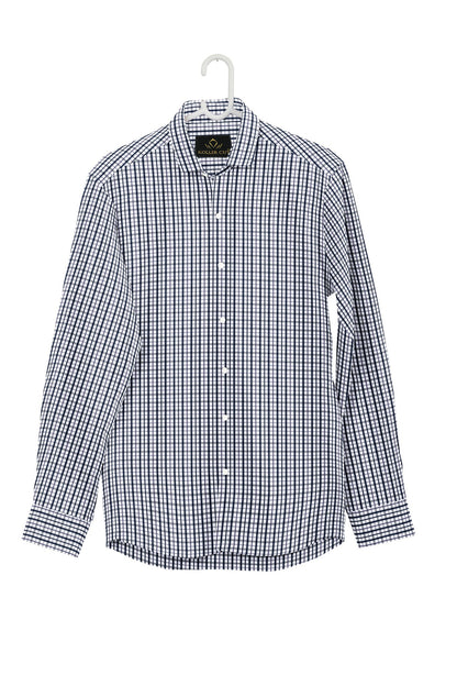 White with Medieval Blue and Pansy Purple Checks Cotton Shirt Office Wear Cotton Shirt Formal Shirts