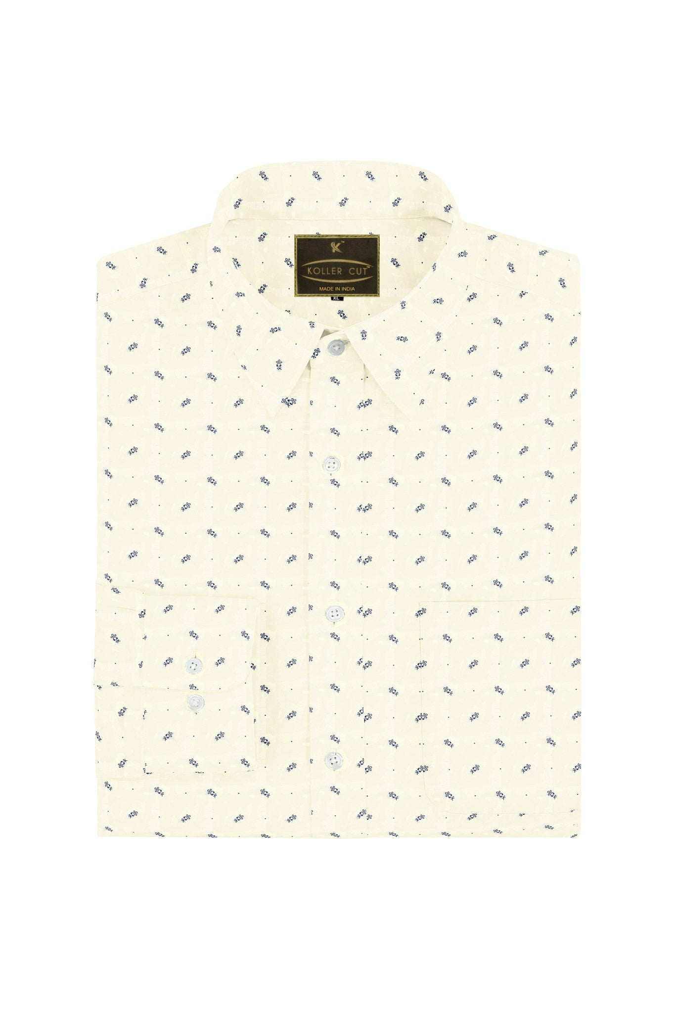 Macaroon Cream White Printed Men's Cotton Shirt