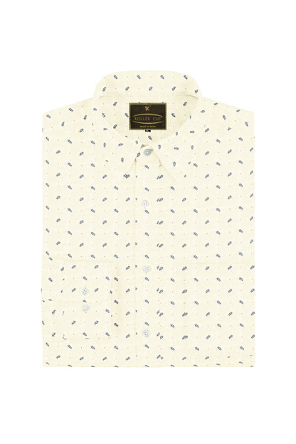 Macaroon Cream White Printed Men's Cotton Shirt