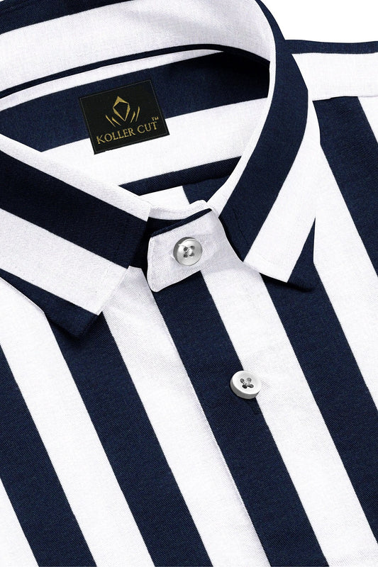 Medieval blue and White Awning Stripes Cotton Shirt
