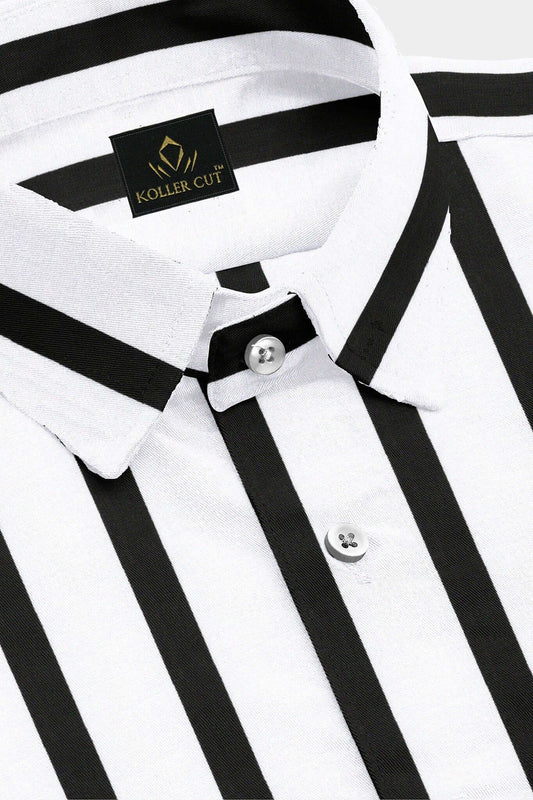 White and Jet Black Chalk Stripes Cotton Shirt