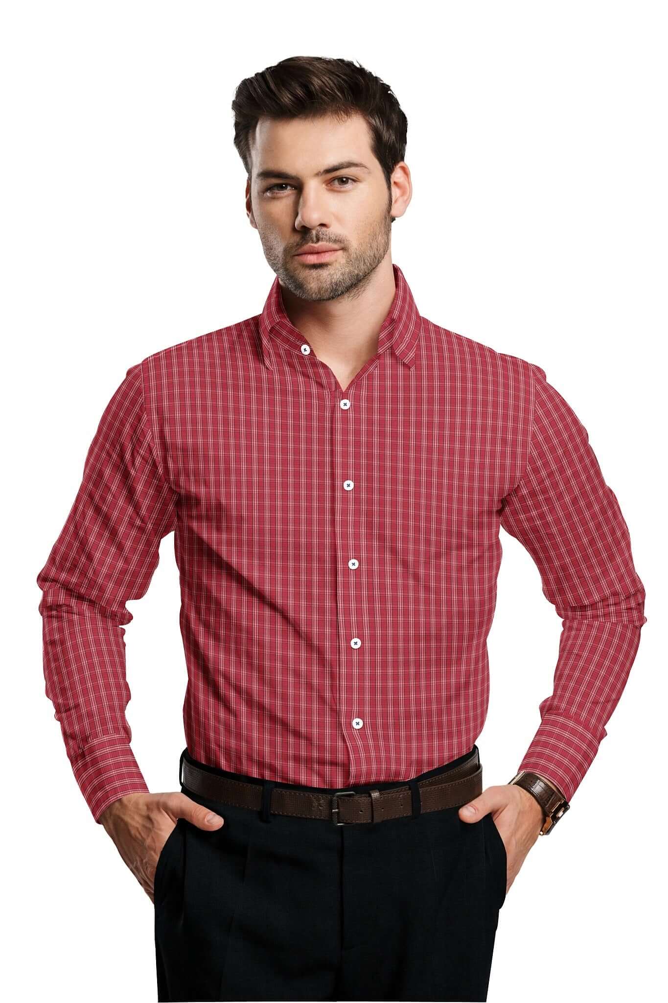 Poinsettia Red and White Checks Cotton Shirt