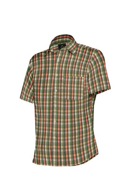 Kollercut-Kale Green with Quartz Peach and Avocado Green Multicolored Checks Cotton Shirt