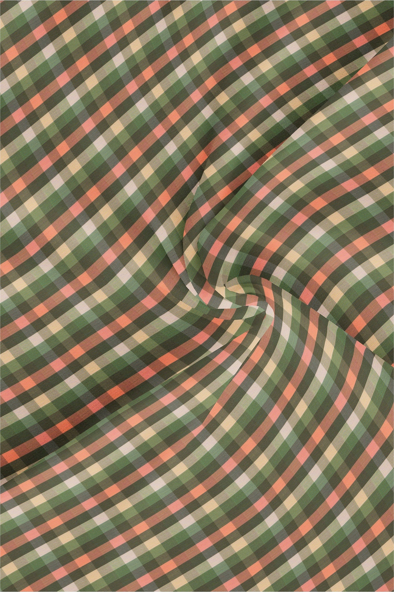 Kollercut-Kale Green with Quartz Peach and Avocado Green Multicolored Checks Cotton Shirt