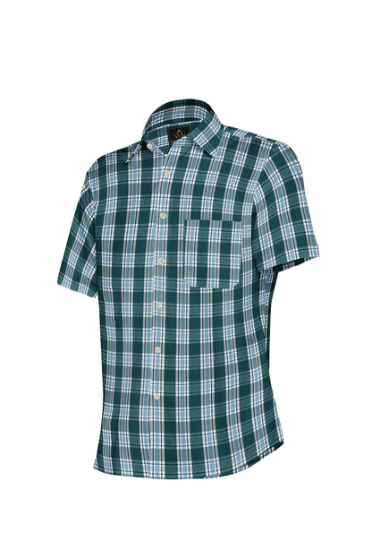 Kollercut-White with  Agate Green and Omphalodes Blue Checks Cotton Shirt