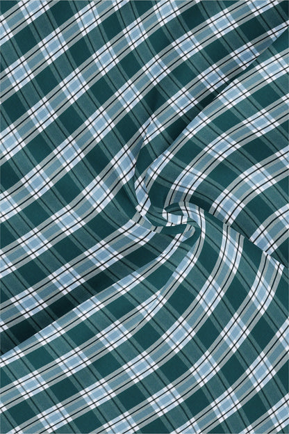 Kollercut-White with  Agate Green and Omphalodes Blue Checks Cotton Shirt