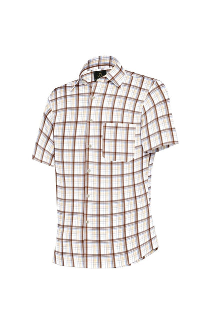 White with Copper Brown and Chambray Blue Checks Cotton Shirt