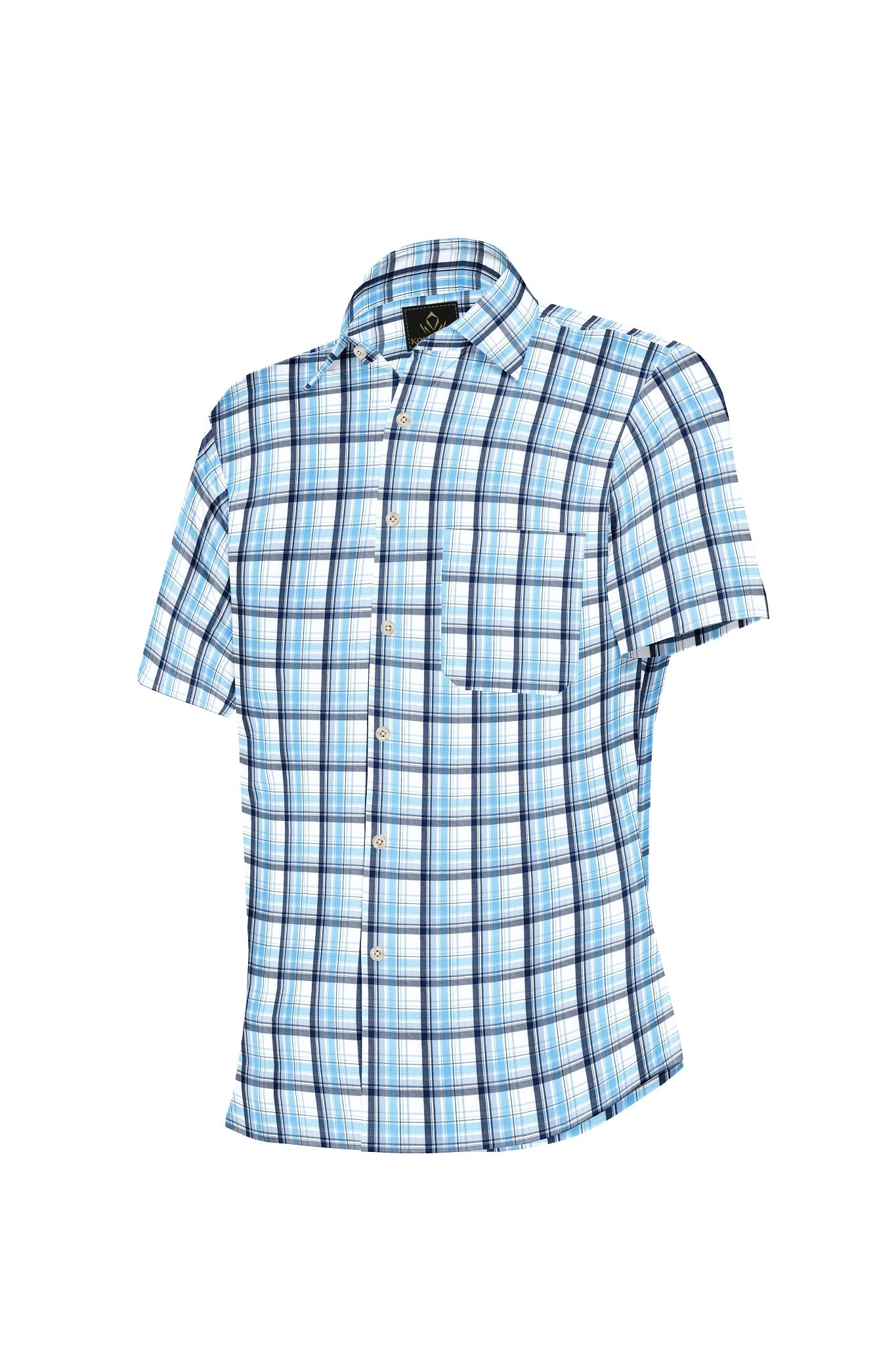 Kollercut - White with Poseidon Blue and Aquarius Blue Men's Checks Formal Cotton Shirt
