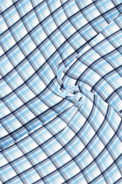 Kollercut - White with Poseidon Blue and Aquarius Blue Men's Checks Formal Cotton Shirt