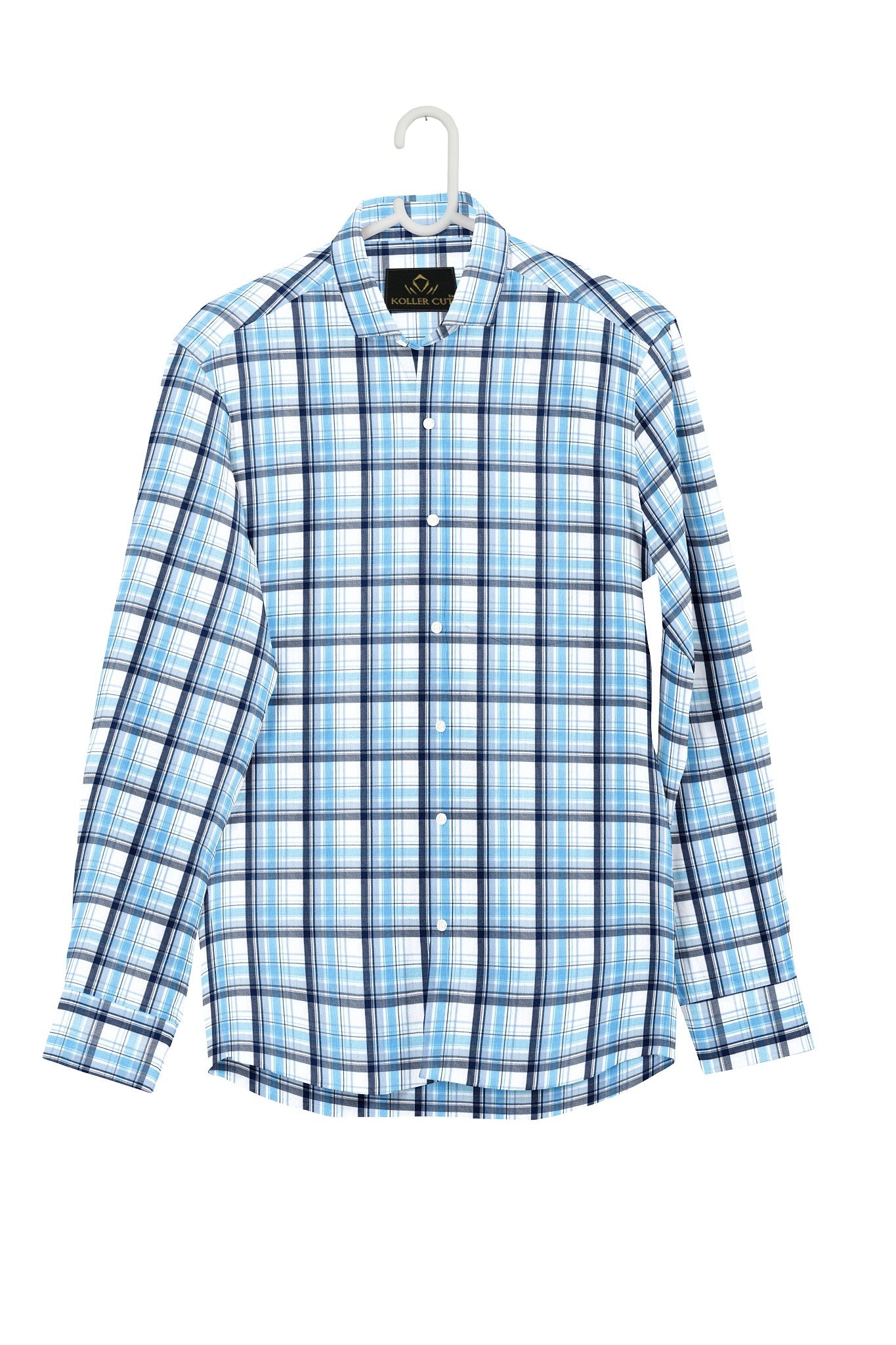 Kollercut - White with Poseidon Blue and Aquarius Blue Men's Checks Formal Cotton Shirt