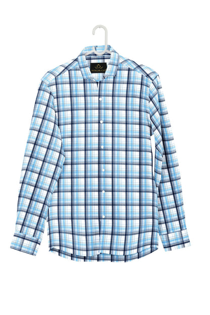 Kollercut - White with Poseidon Blue and Aquarius Blue Men's Checks Formal Cotton Shirt
