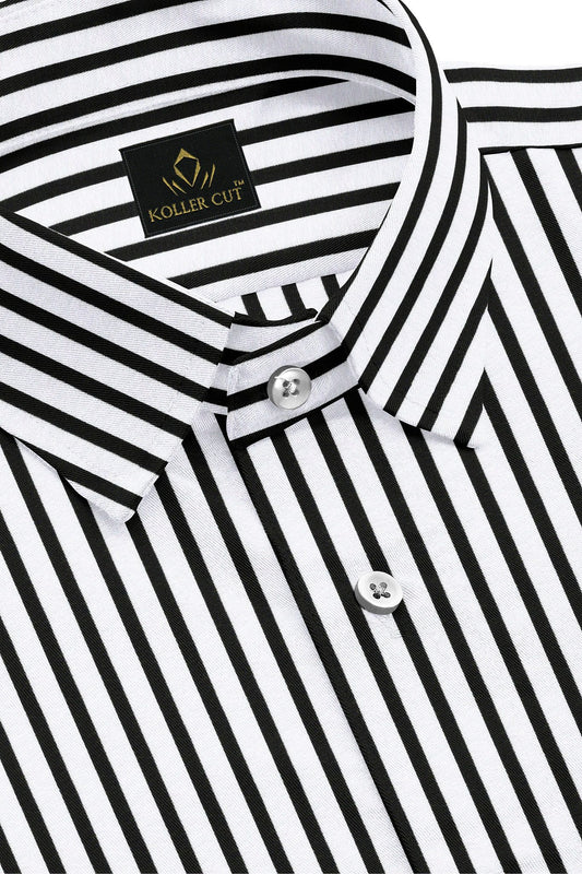 Jet Black and White Candy Stipes Cotton Shirt