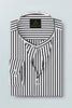 Jet Black and White Candy Stripes Mandarin Collar Cotton Shirt