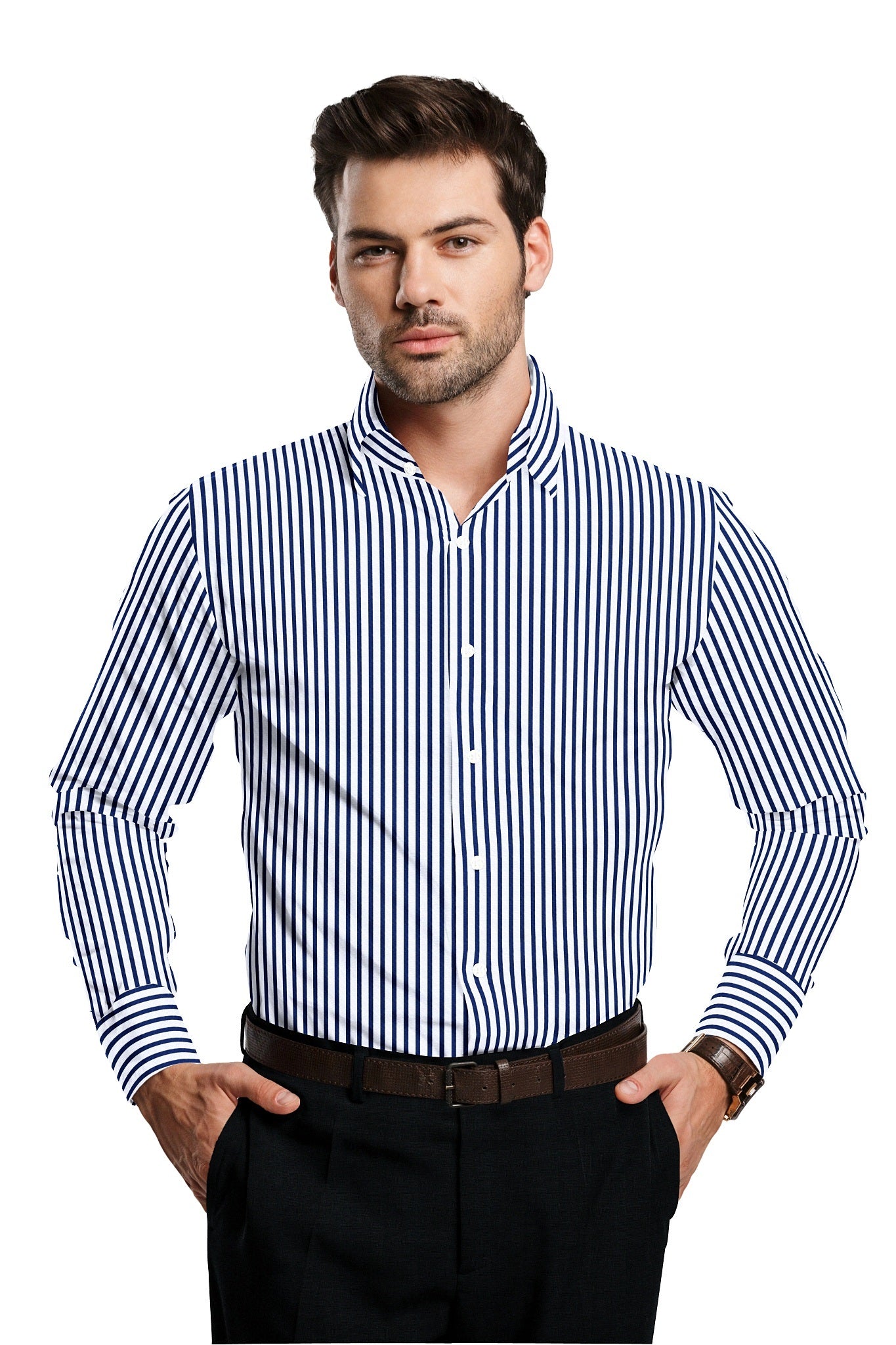 White and Victoria Blue Candy Stripes Cotton Shirt