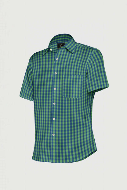 Absinthe Green and Galaxy Blue Gingham Checks Cotton Shirt