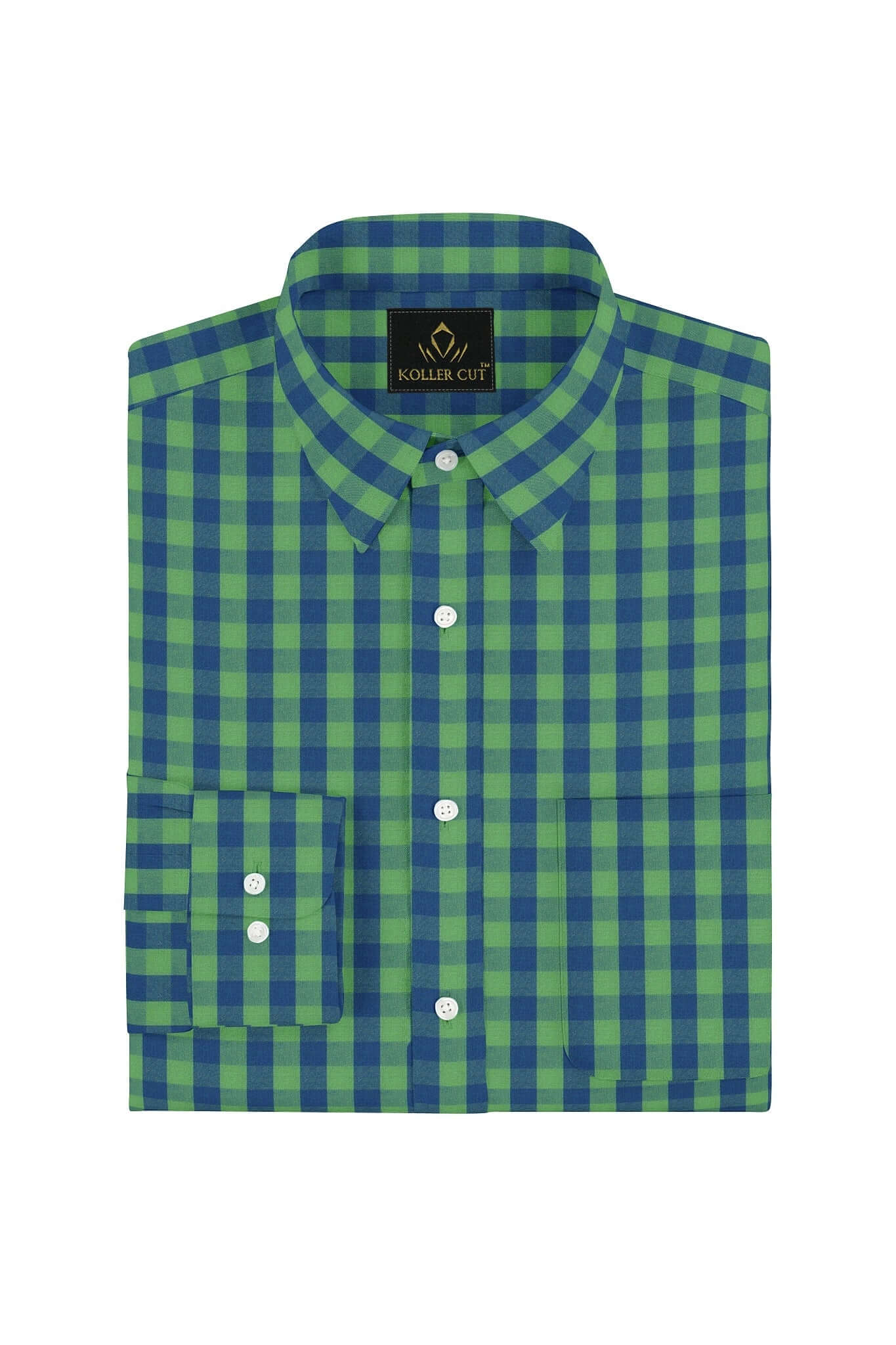 Absinthe Green and Galaxy Blue Gingham Checks Cotton Shirt