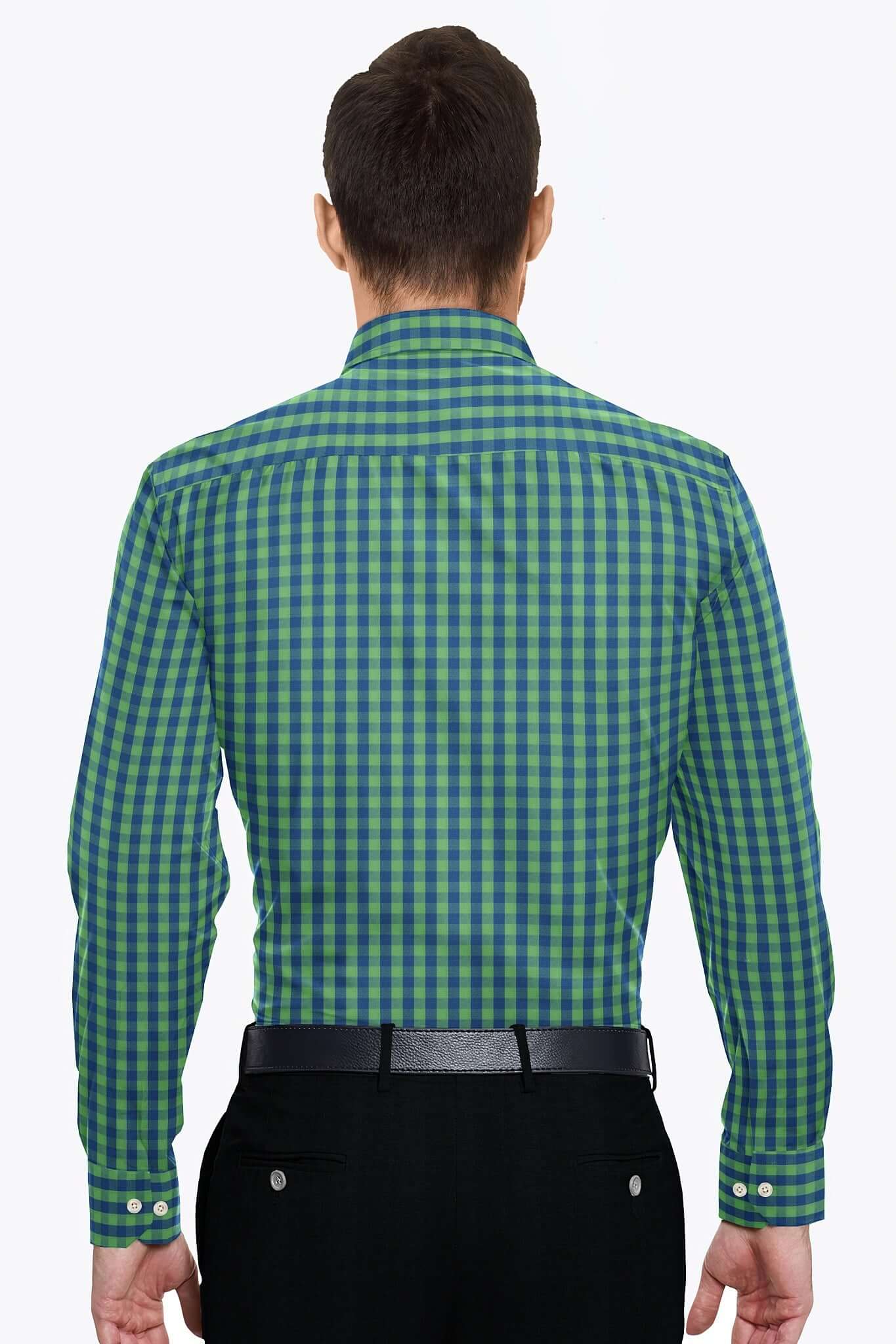 Absinthe Green and Galaxy Blue Gingham Checks Cotton Shirt