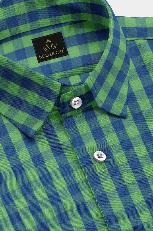 Absinthe Green and Galaxy Blue Gingham Checks Cotton Shirt