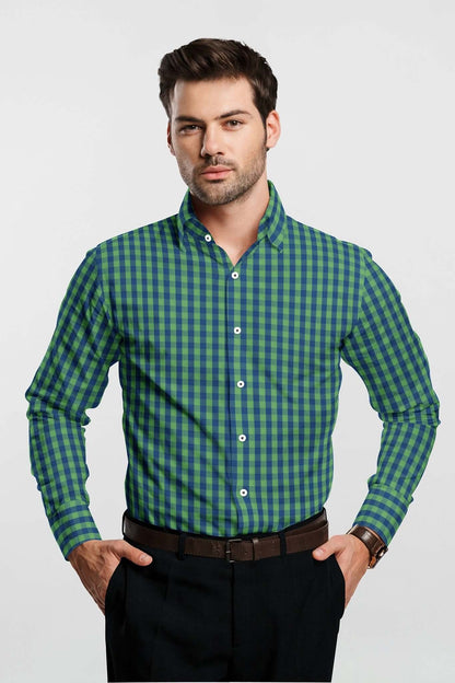 Absinthe Green and Galaxy Blue Gingham Checks Cotton Shirt
