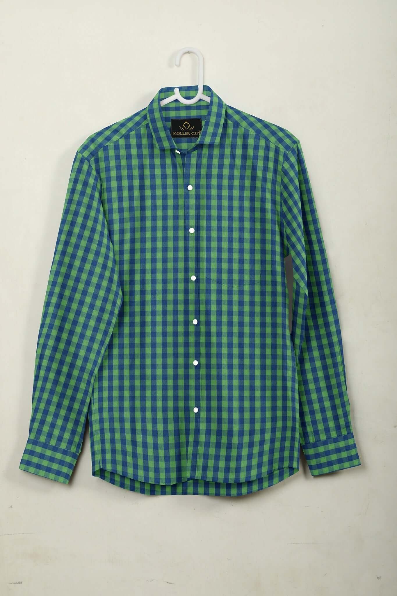 Absinthe Green and Galaxy Blue Gingham Checks Cotton Shirt