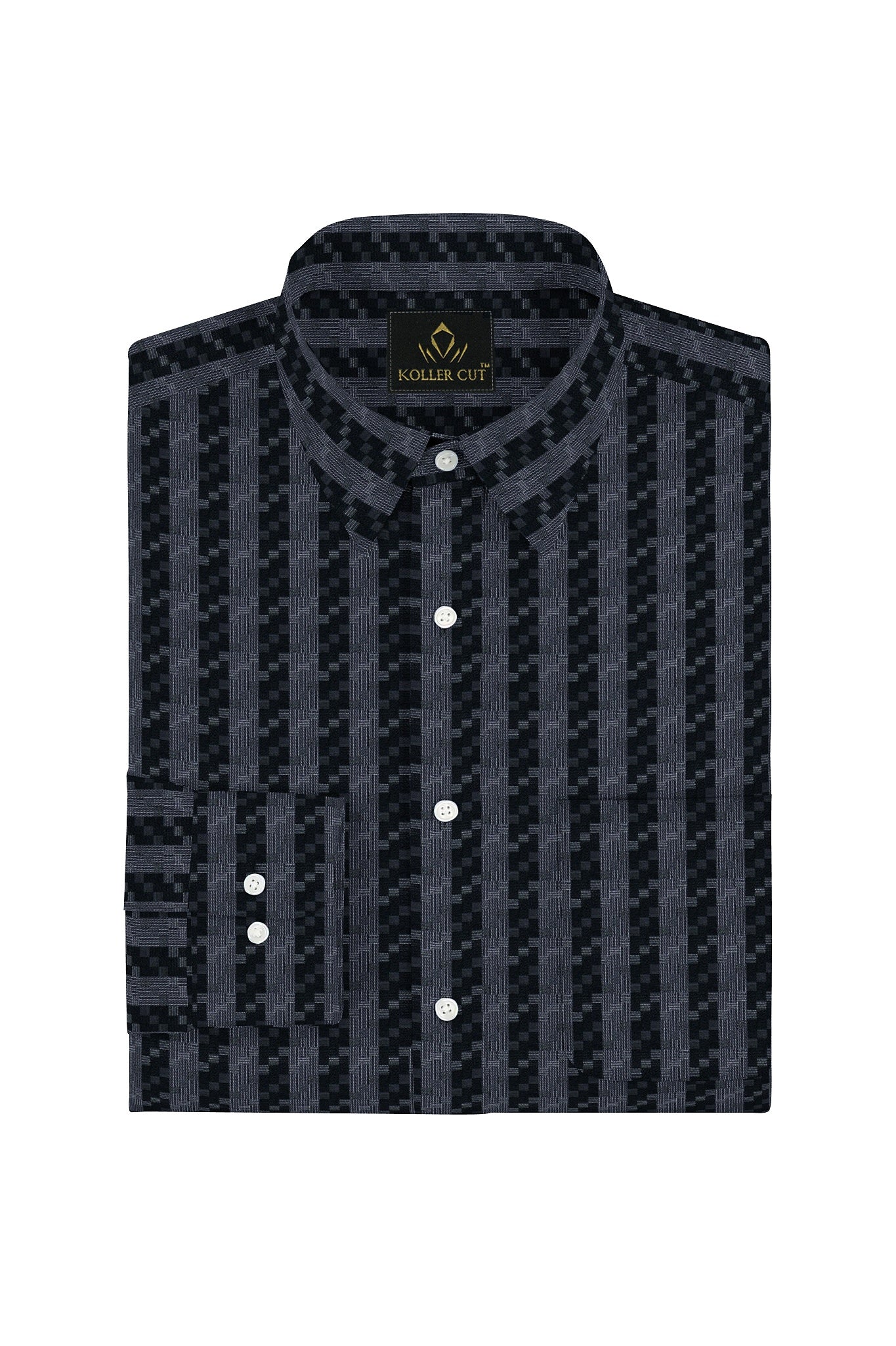 Jet Black and Titanium Gray Jacquard Stripes Egyptian Giza Cotton Shirt