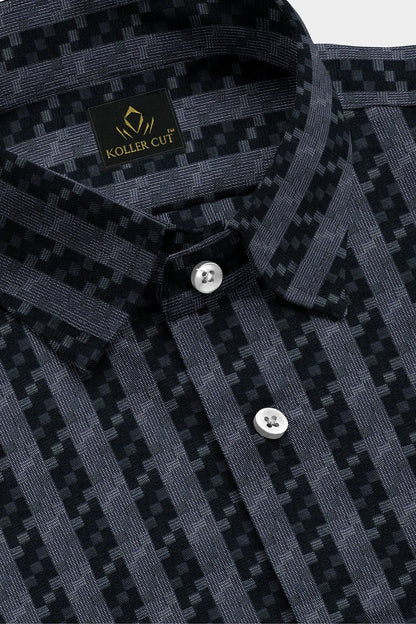 Jet Black and Titanium Gray Jacquard Stripes Egyptian Giza Cotton Shirt