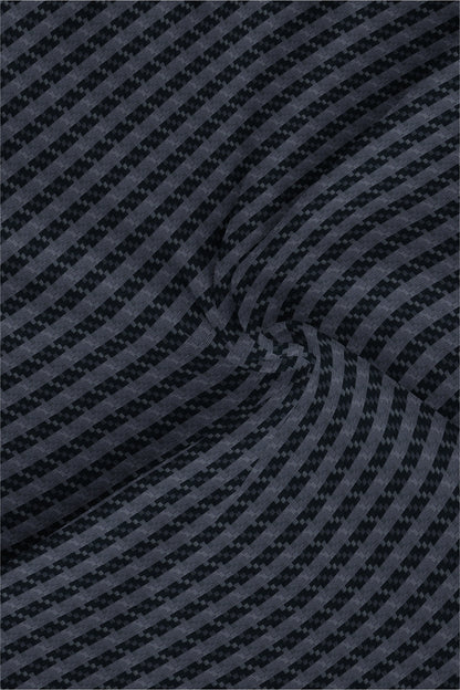 Jet Black and Titanium Gray Jacquard Stripes Egyptian Giza Cotton Shirt