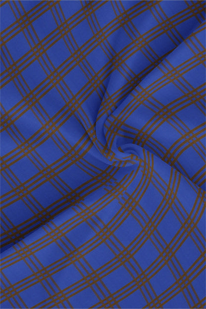 Kollercut-Lapis Blue and Almond Brown Dash Checks Egyptian Giza Cotton Shirt- Mens Formal Cotton Shirt