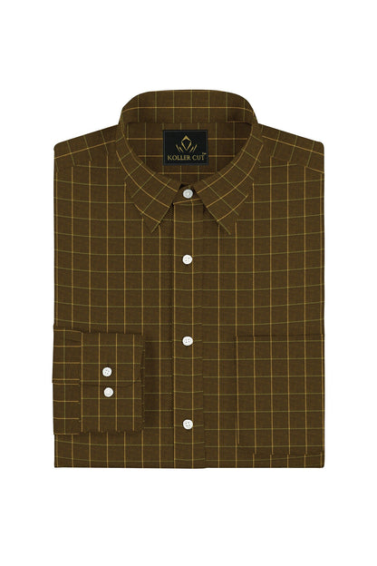 Golden Brown with Elfin Yellow and Estate Blue Jacquard Checks Cotton Shirt