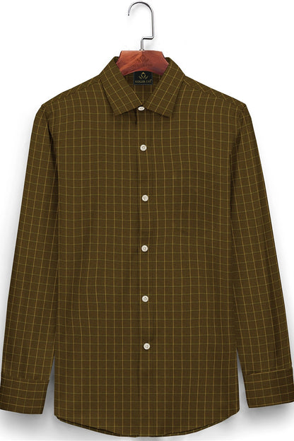 Golden Brown with Elfin Yellow and Estate Blue Jacquard Checks Cotton Shirt