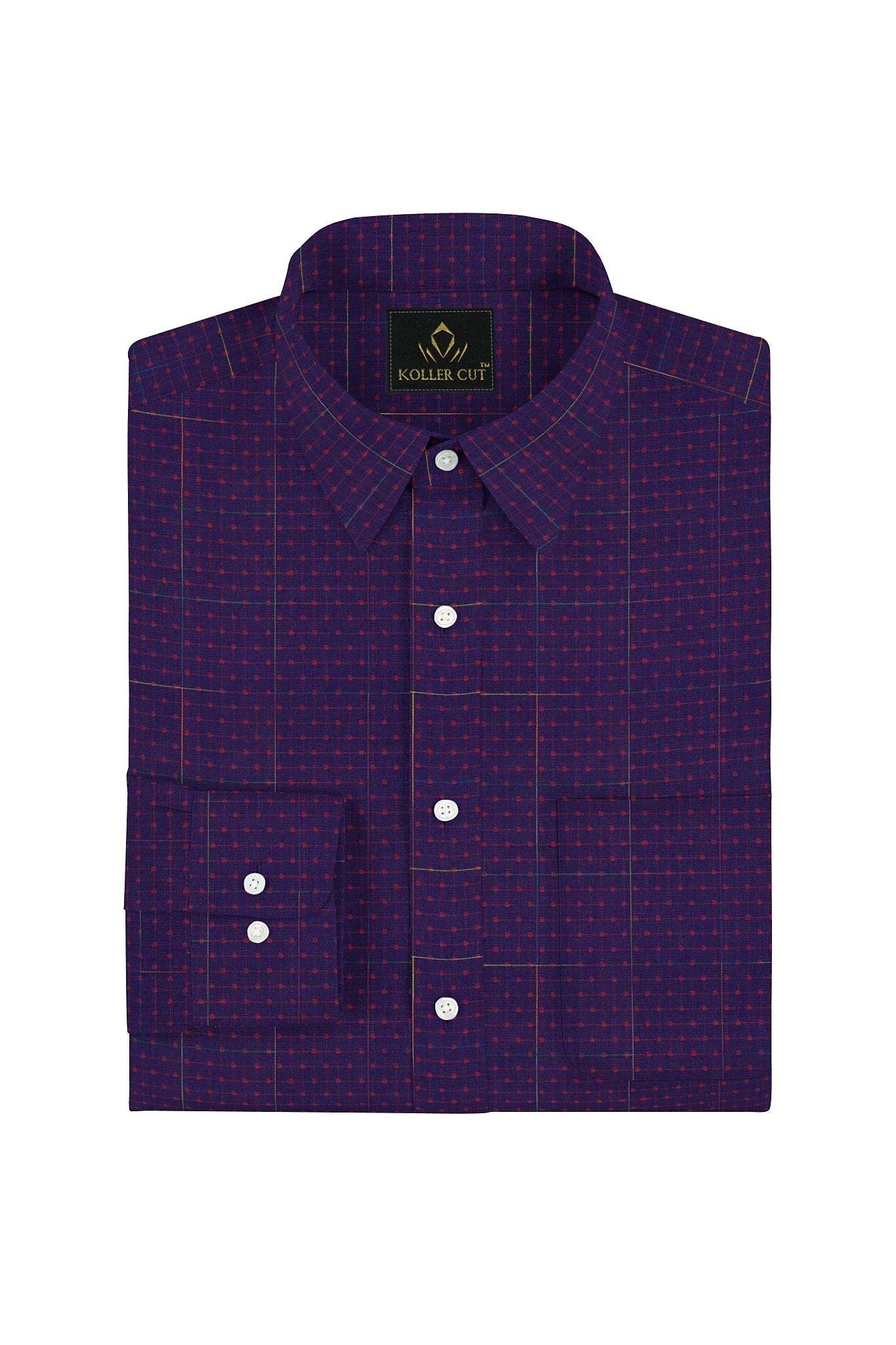 Violet Purple and Hibiscus Red Dot Jacquard Checks Premium Egyptian Giza Cotton Shirt
