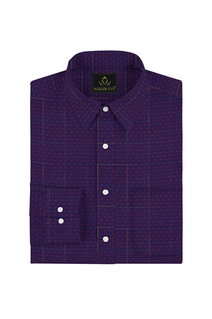 Violet Purple and Hibiscus Red Dot Jacquard Checks Premium Egyptian Giza Cotton Shirt