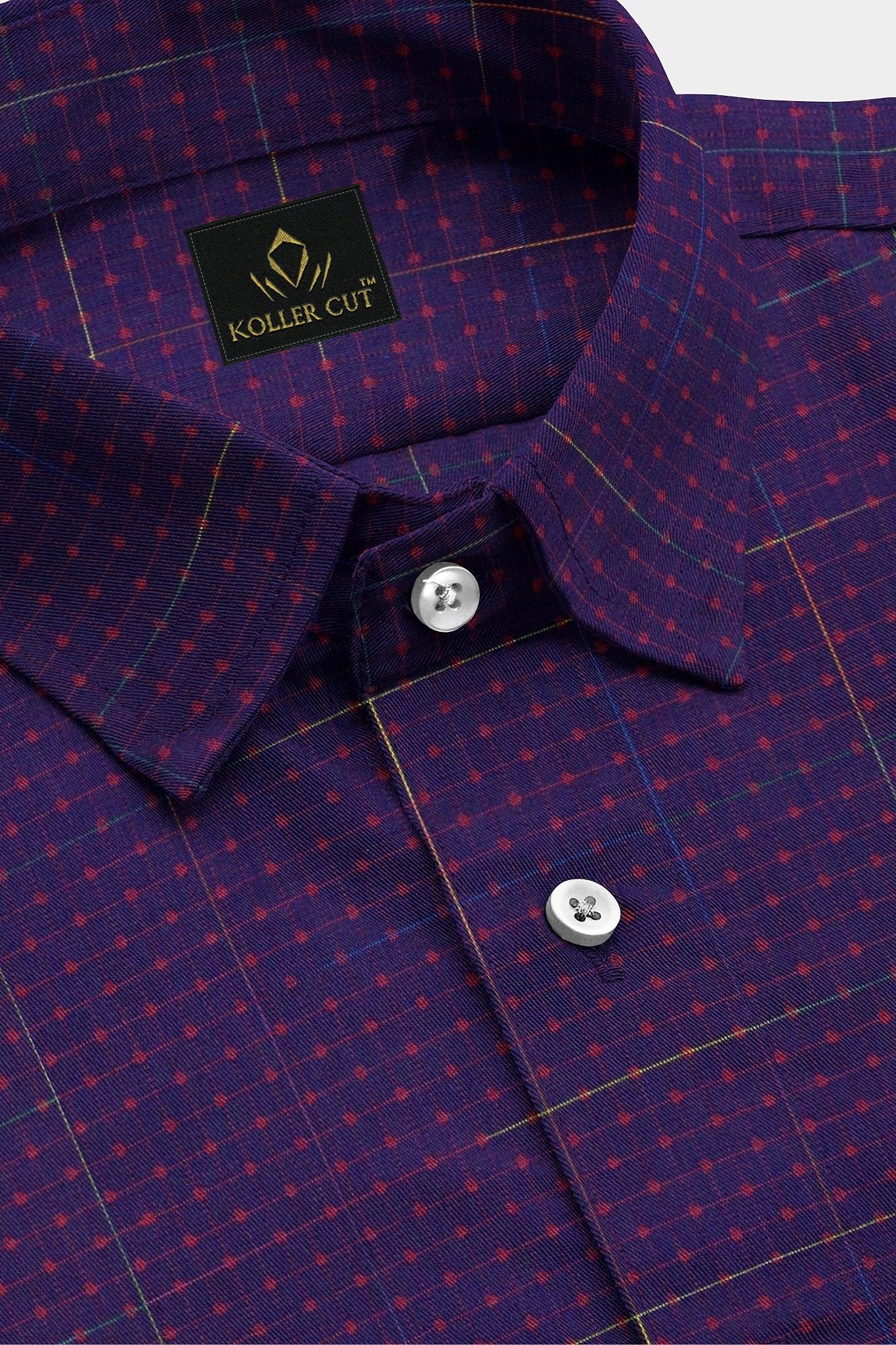 Violet Purple and Hibiscus Red Dot Jacquard Checks Premium Egyptian Giza Cotton Shirt