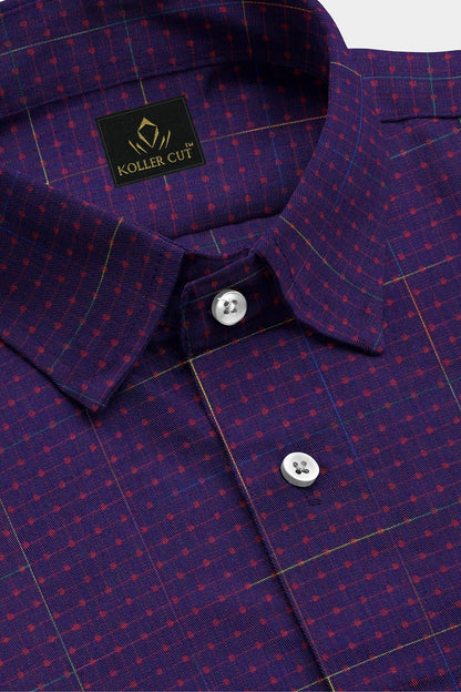 Violet Purple and Hibiscus Red Dot Jacquard Checks Premium Egyptian Giza Cotton Shirt