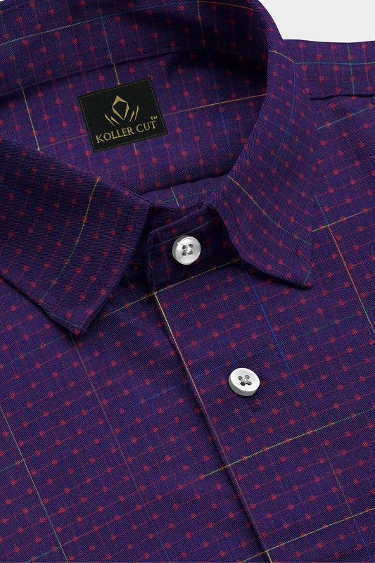 Violet Purple and Hibiscus Red Dot Jacquard Checks Premium Egyptian Giza Cotton Shirt