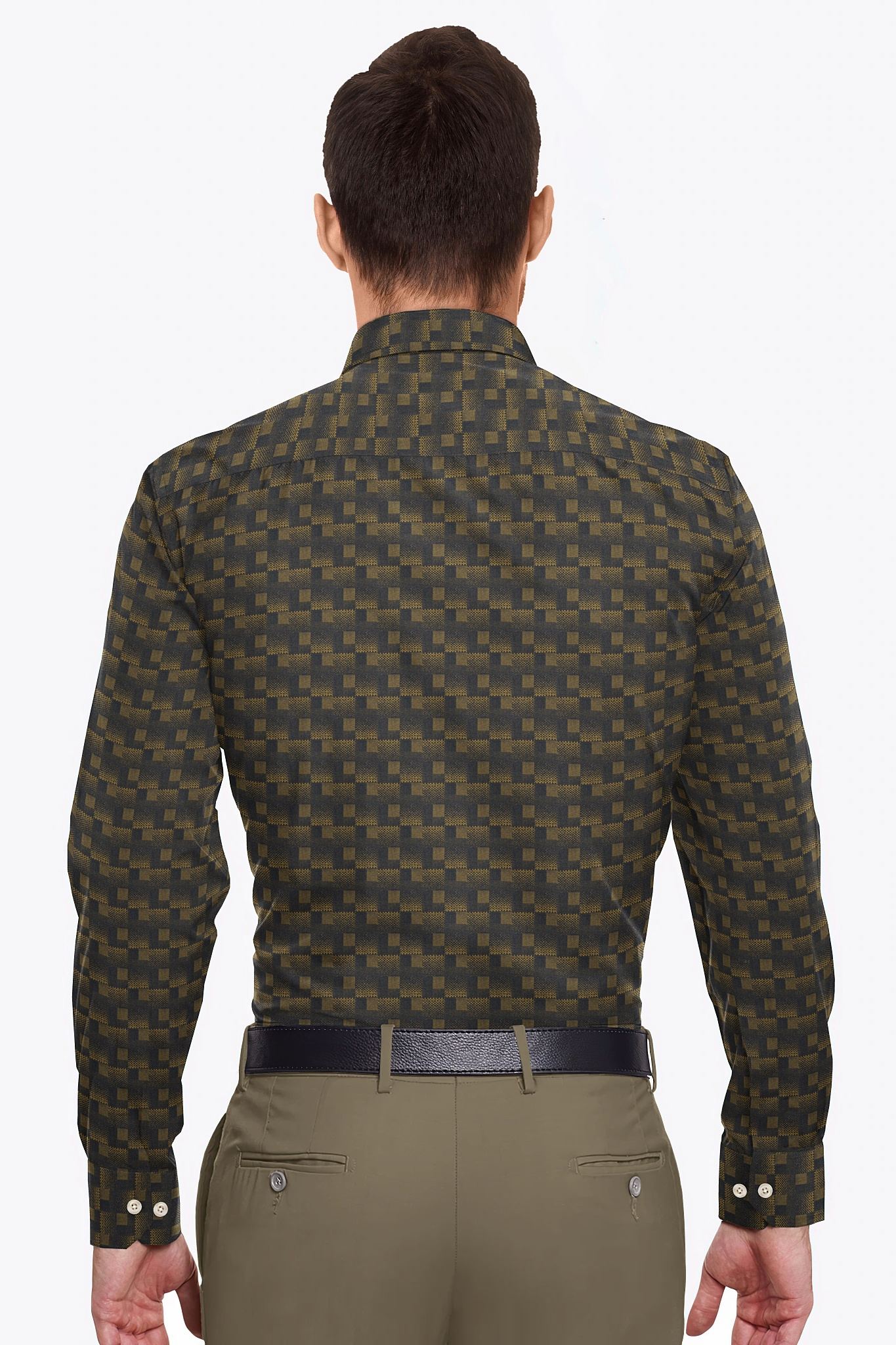 Black and Mustard Golden Yellow Square Box Jacquard Print Egyptian Giza Cotton Shirt Plus size Premium Cotton Shirts in India