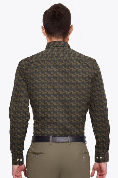 Black and Mustard Golden Yellow Square Box Jacquard Print Egyptian Giza Cotton Shirt Plus size Premium Cotton Shirts in India