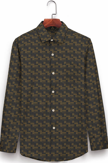 Black and Mustard Golden Yellow Square Box Jacquard Print Egyptian Giza Cotton Shirt Plus size Premium Cotton Shirts in India