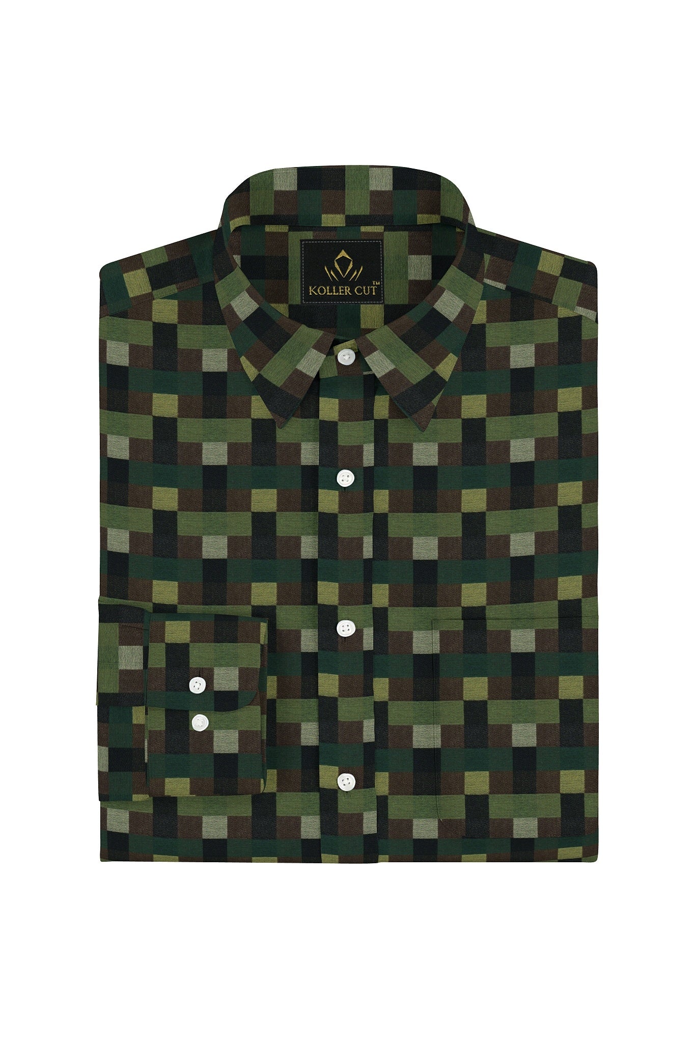 Avocado Green with Black and Coffee Brown Multicolored Checks Premium Cotton Shirt - Custom Shirts Online in Delhi