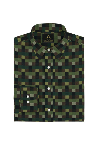 Avocado Green with Black and Coffee Brown Multicolored Checks Premium Cotton Shirt - Custom Shirts Online in Delhi
