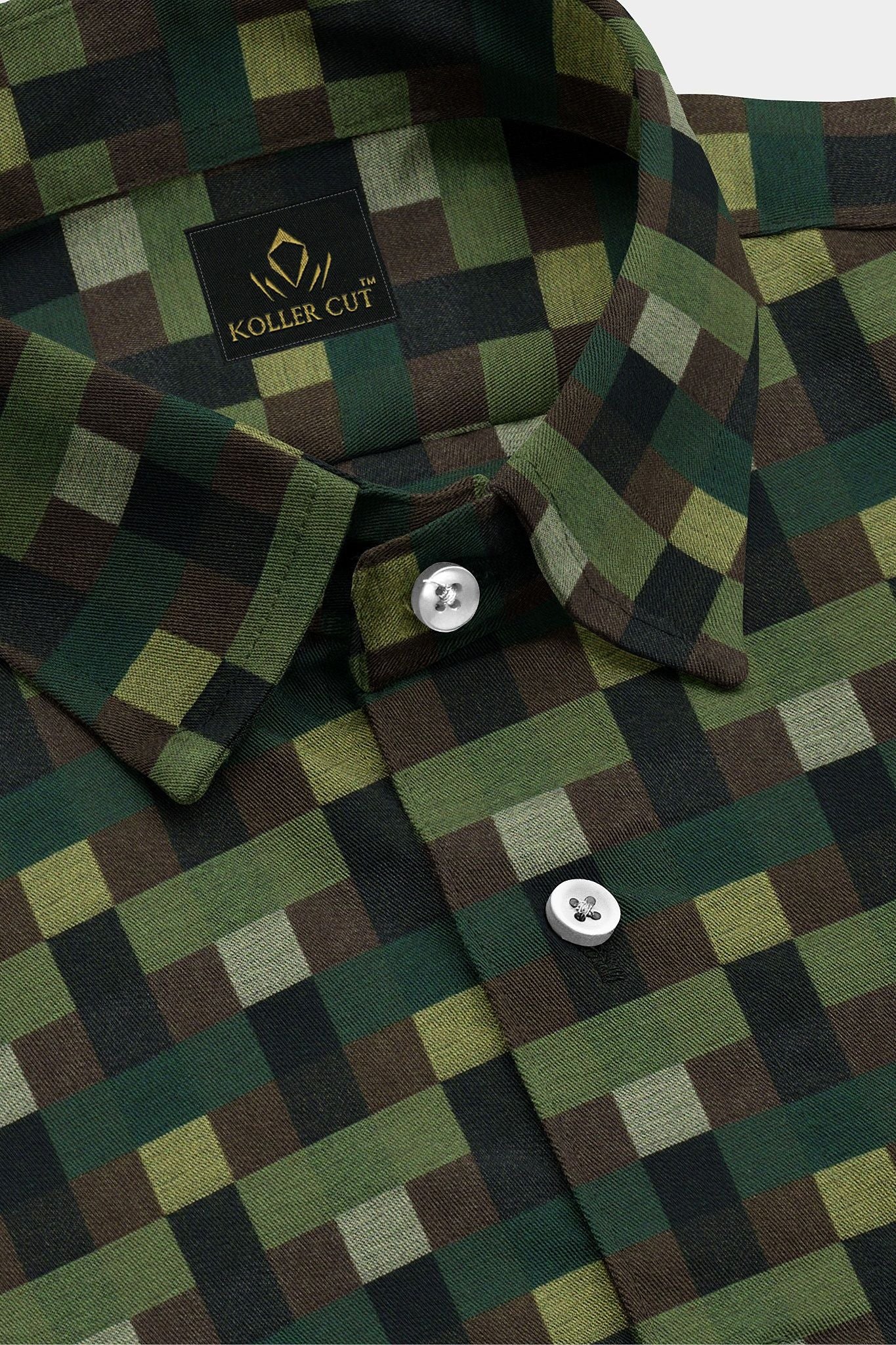 Avocado Green with Black and Coffee Brown Multicolored Checks Premium Cotton Shirt - Custom Shirts Online in Delhi