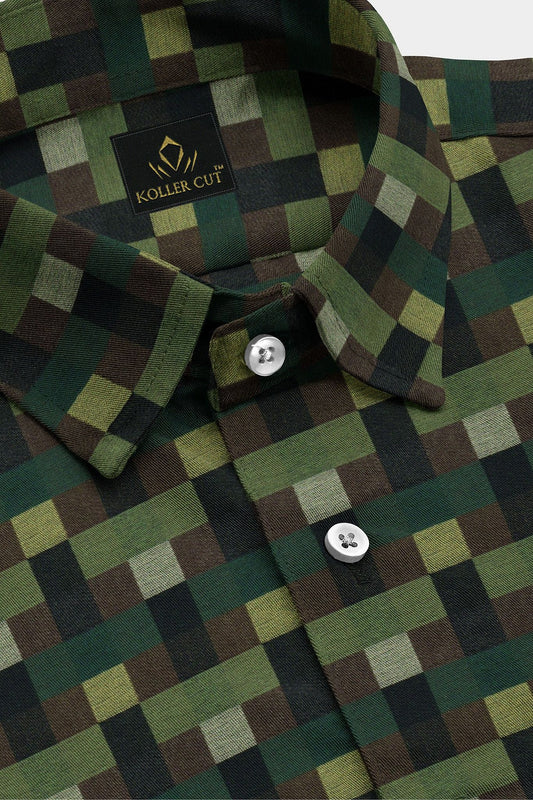 Avocado Green with Black and Coffee Brown Multicolored Checks Premium Cotton Shirt - Custom Shirts Online in Delhi